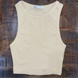 Zara Sleeveless Basic Ribbed Crop Tank Tops Tan Color Size Small